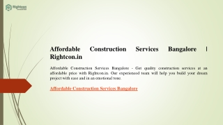 Affordable Construction Services Bangalore  Rightcon.in