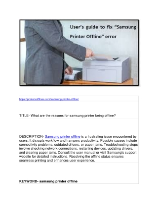 What are the reasons for samsung printer being offline?