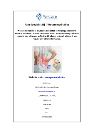 Pain Specialist Nj  Wecaremedical.us