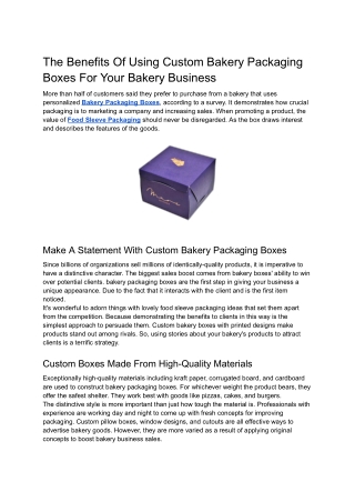 The Benefits Of Using Custom Bakery Packaging Boxes For Your Bakery Business