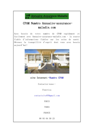 CPAM Numéro Annuaire-assurance-maladie.com