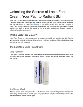 Unlocking the Secrets of Lacto Face Cream_ Your Path to Radiant Skin