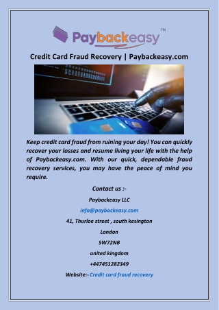 Credit Card Fraud Recovery  Paybackeasy com