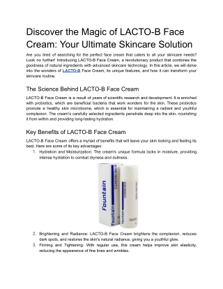 Discover the Magic of LACTO-B Face Cream_ Your Ultimate Skincare Solution