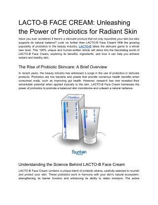 LACTO-B FACE CREAM_ Unleashing the Power of Probiotics for Radiant Skin