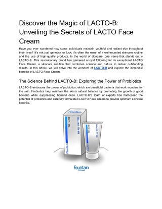 Discover the Magic of LACTO-B_ Unveiling the Secrets of LACTO Face Cream