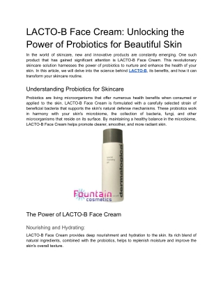 LACTO-B Face Cream_ Unlocking the Power of Probiotics for Beautiful Skin