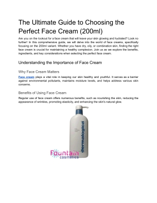 The Ultimate Guide to Choosing the Perfect Face Cream (200ml)