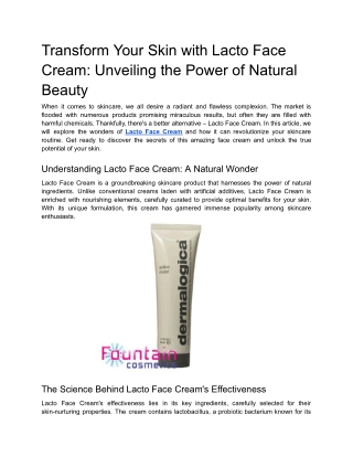 Transform Your Skin with Lacto Face Cream_ Unveiling the Power of Natural Beauty