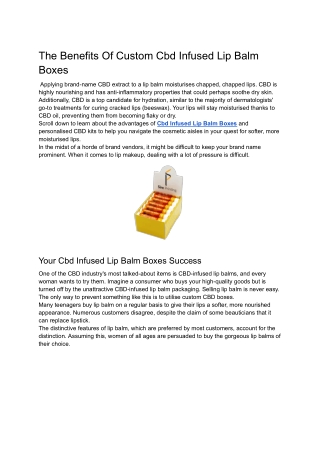 The Benefits Of Custom Cbd Infused Lip Balm Boxes