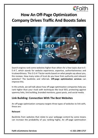 How An Off-Page Optimization Company Drives Traffic And Boosts Sales
