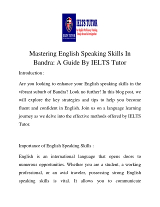 English Speaking in Bandra Call-9820740494