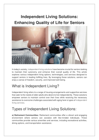 Independent Living Solutions Enhancing Quality of Life for Seniors