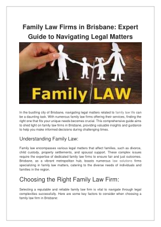 Family Law Firms in Brisbane Expert Guide to Navigating Legal Matters