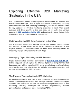 Exploring Effective B2B Marketing Strategies in the USA