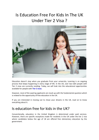 Is Education Free For Kids In The UK Under Tier 2 Visa