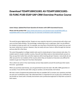 TESAPF100ICS1001 AS-TESAPF100ICS1001-ES-FUNC-P100-ESAP-SAP-CRM Overview