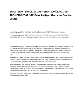 TESAPT100ICS1001 AS-TESAPT100ICS1001-ES-TECH-P100-ESAP-SAP-Bank Analyzer Overvie