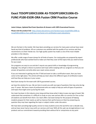 TESOPF100ICS1006 AS-TESOPF100ICS1006-ES-FUNC-P100-ESOR-ORA Fusion CRM
