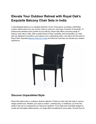 Elevate Your Outdoor Retreat with Royal Oak's Exquisite Balcony Chair Sets in India