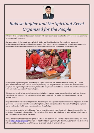 Rakesh Rajdev and the Spiritual Event Organized for the People