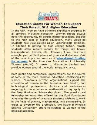 Education Grants For Women To Support Their Pursuit Of A Higher Education