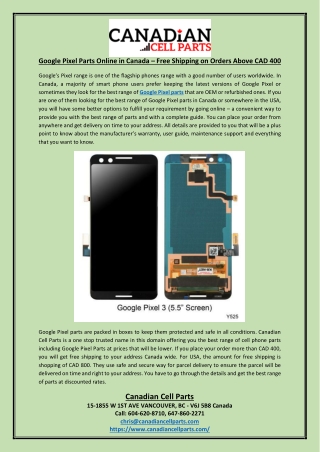 Google Pixel Parts Online in Canada – Free Shipping on Orders Above CAD 400
