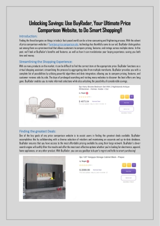 Unlocking Savings  Use BuyRadar, Your Ultimate Price Comparison Website to Do Smart Shopping