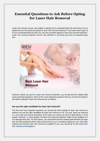 Essential Questions to Ask Before Opting for Laser Hair Removal