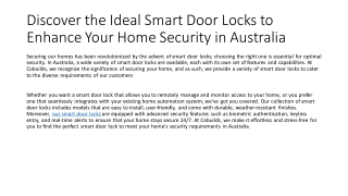 Discover the Ideal Smart Door Locks to Enhance Your Home Security in Australia​