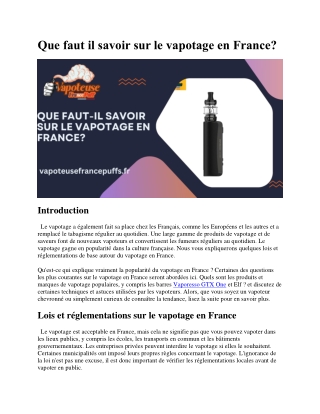 Que faut il savoir sur le vapotage en France