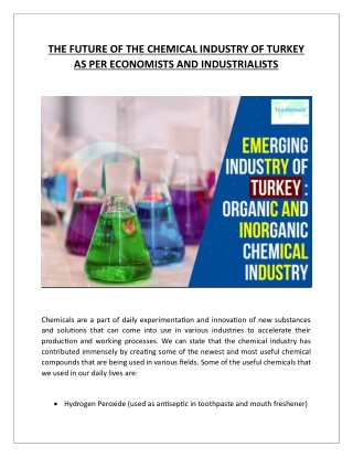 THE FUTURE OF THE CHEMICAL INDUSTRY OF TURKEY AS PER ECONOMISTS AND INDUSTRIALISTS