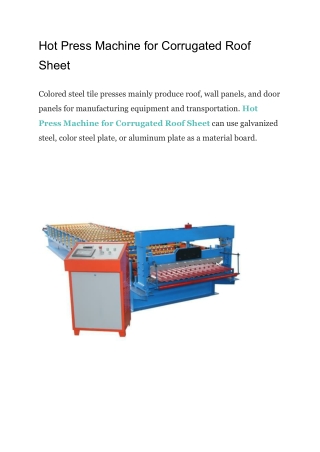 Hot Press Machine for Corrugated Roof Sheet