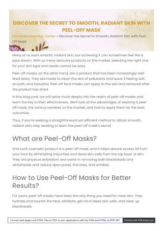 Discover the Secret to Smooth, Radiant Skin with Peel-Off Mask