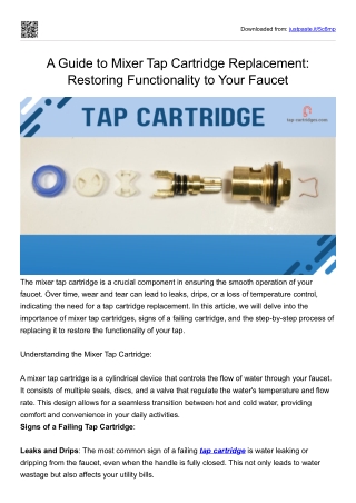 A Guide to Mixer Tap Cartridge Replacement Restoring Functionality to Your Faucet