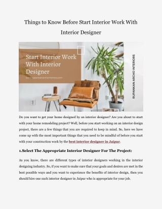 Know Before Start Interior Work With Interior Designer