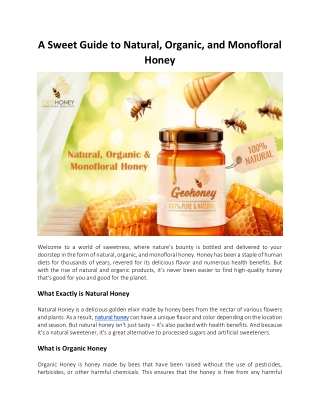 A Sweet Guide to Natural, Organic, and Monofloral Honey