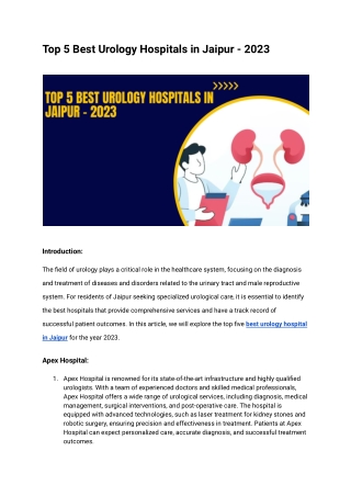 Top 5 Best Urology Hospitals in Jaipur - 2023