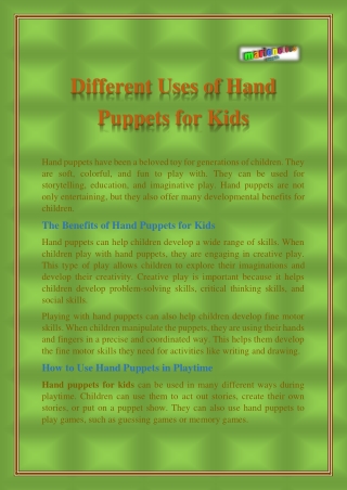 Different Uses of Hand Puppets for Kids