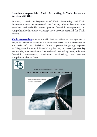 Experience unparalleled Yacht Accounting & Yacht Insurance Services with OLS