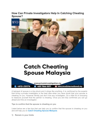 How Can Private Investigators Help In Catching Cheating Spouse