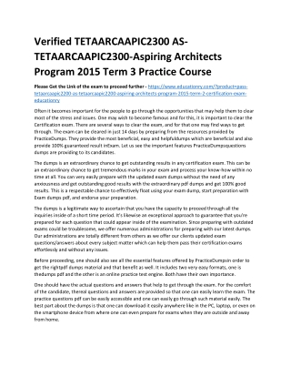 TETAARCAAPIC2300 AS-TETAARCAAPIC2300-Aspiring Architects Program 2015 Term 3