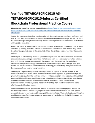 TETABCABCPIC1010 AS-TETABCABCPIC1010-Infosys Certified Blockchain Professional