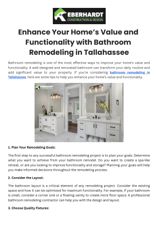 Enhance Your Home's Value and Functionality with Bathroom Remodeling in Tallahassee