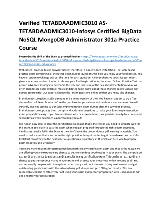 TETABDAADMIC3010 AS-TETABDAADMIC3010-Infosys Certified BigData NoSQL MongoDB Adm