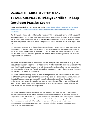 TETABDADEVIC1010 AS-TETABDADEVIC1010-Infosys Certified Hadoop Developer