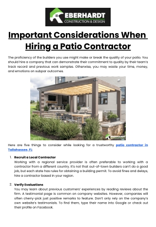 Important Considerations When Hiring a Patio Contractor