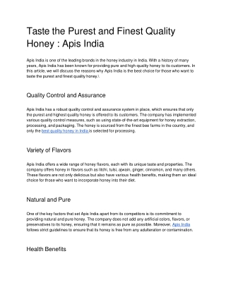 Taste the Purest and Finest Quality Honey | Apis India