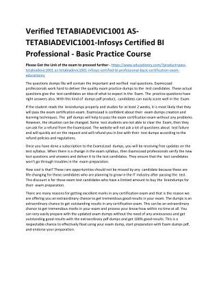 TETABIADEVIC1001 AS-TETABIADEVIC1001-Infosys Certified BI Professional - Basic