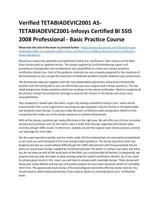 TETABIADEVIC2001 AS-TETABIADEVIC2001-Infosys Certified BI SSIS 2008 Professional